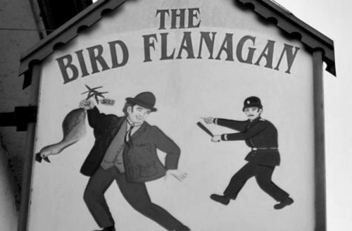 Sign from the Bird Flanagan pub, Rialto.