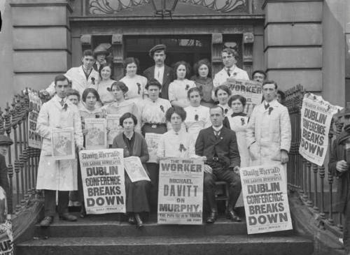 Irish Women's Workers Union activists on the steps of Liberty Hall.
