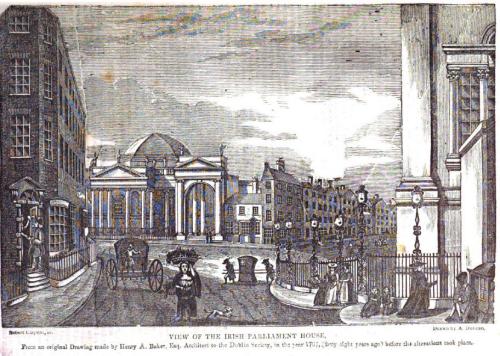 This Dublin Penny Journal scene shows a Sedan chair at College Green.