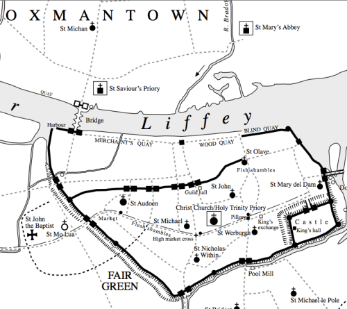 Dublin, c. 1300. Saint Saviour's Priory can be seen clearly on the map. From 'Dublin to 1610: Irish Historic Towns Atlas'