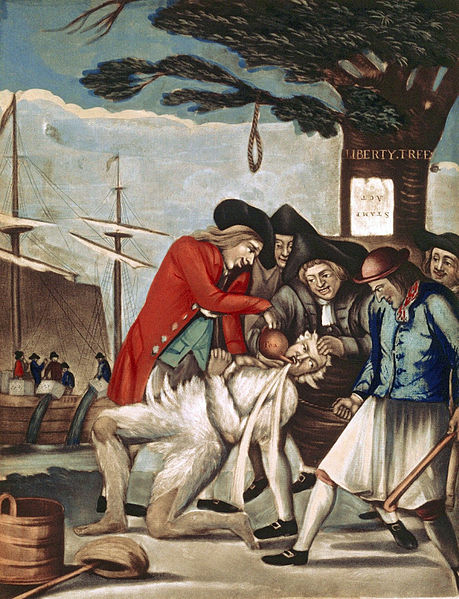 Perhaps the most famous example of an individual falling victim to a tarring and feathering. Boston Commissioner of Customs John Malcolm in 1774.