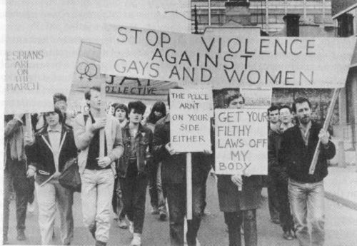 Fairview Park Protest March photographed on Amiens Street by Derek Speirs, courtesy "Out For Ourselves" (Womens Community Press, 1986). Credit - Irish Queer Archives
