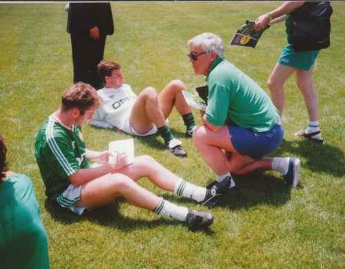 Autograph hunters approach Packie Bonner. Credit - BM