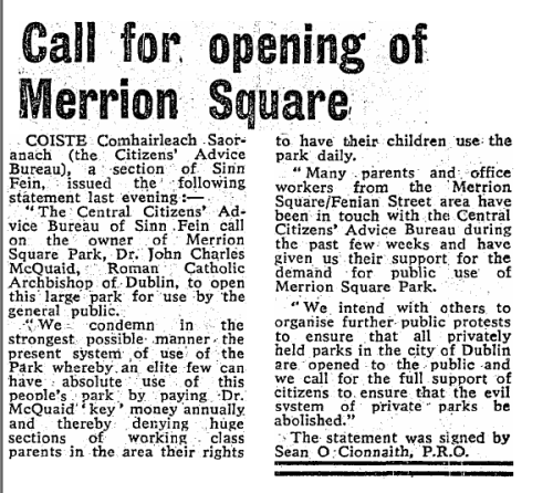 Sinn Féin statement in the Sunday Independent, July 1970.