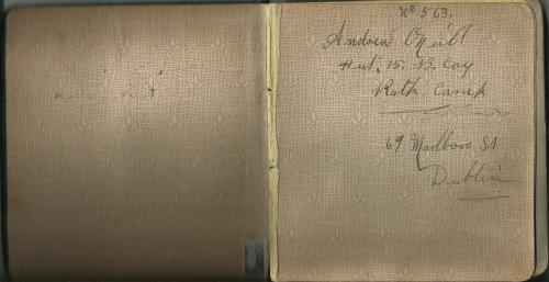 The first page of Andrew's book, giving his own name and address.