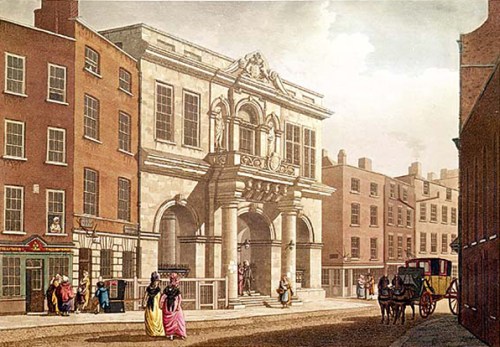 A 1793 illustration of the Tholsel, Dublin. (Malton)