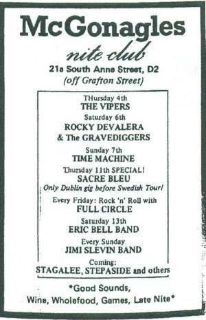 The Vipers, McGonagles (May 1978). Scanned by 'U2 & Dublin '76 to '80' Facebook page. 