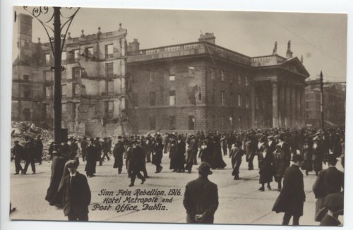 Postcard showing the intense damage to Sackville Street, issued in 1916.