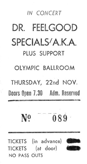 My ma's ticket stub for the Dr Feelgood/Specials/Blades gig. November 1979.