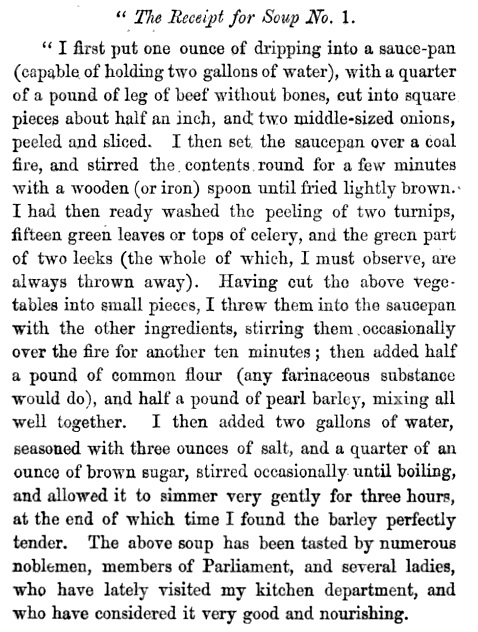 A recipe sent by Soyer to The Times newspaper in 1847.