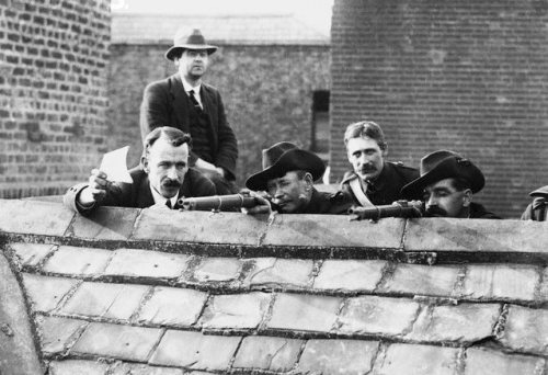 Members of the Irish Citizen Army, an armed trade union force, on the roof of Liberty Hall.