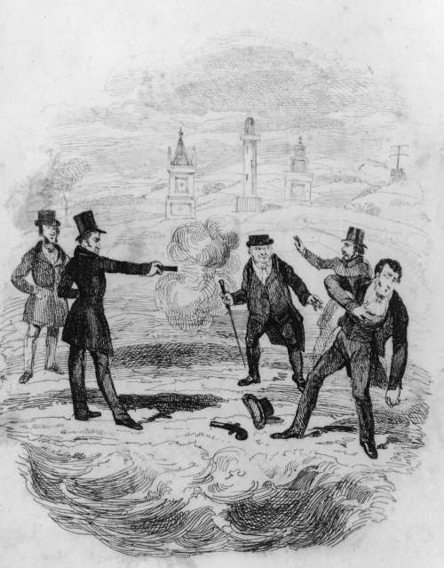 A striking illustration of two men engaging in a duel (Image credit: http://history1800s.about.com/od/majorfigures/ss/duels19thcentury.htm)