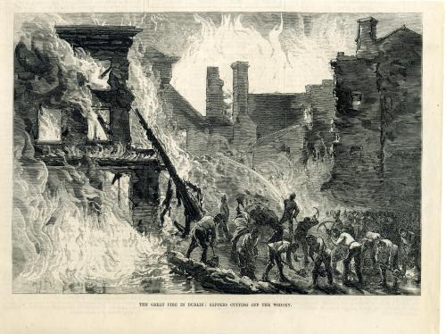 The Illustrated London News reports the blaze. (Image digitised by South Dublin County Libraries, http://source.southdublinlibraries.ie/handle/10599/11048)