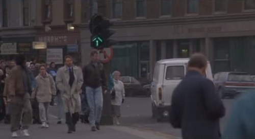 The van takes off down O'Connell Street, on a normal day in Dublin...