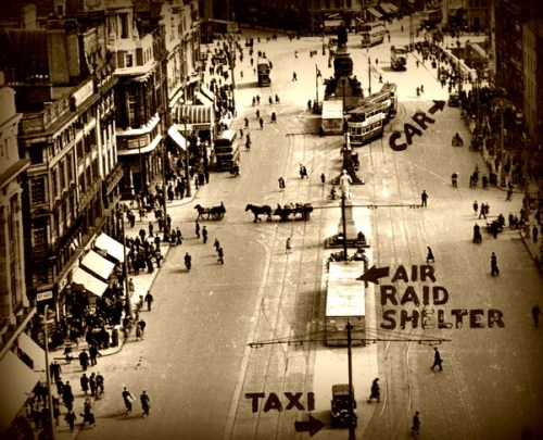Image taken from the Nelson Pillar showing an air raid shelter on O'Connell Street during WWII.