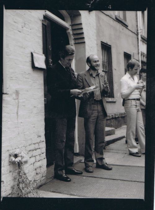 Hirschfeld Centre, Dublin. Unveiling of brass plaque and dedication of 10 Fownes Street by Dr. Noel Browne, on 28th June 1980. Photographed by Derek Speirs. [NLGF Collection, IQA/NLI] Credit- FB.com/IQAadvisorygroup