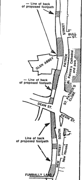 The shaded buildings were demolished. Credit - Irish Times (13 May 1985)