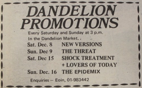 New Versions, The Threat and others in the Dandelion Market - December 1979. Credit - u2theearlydayz.com
