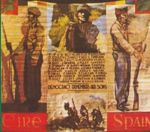 A detailed image of the banner showing the vivid colours within it. Taken from Michael O'Riordan's book 'Connoly Column'.
