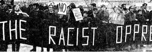 Demonstrating in Dublin against the visit of the South African rugby team (Irish Press)