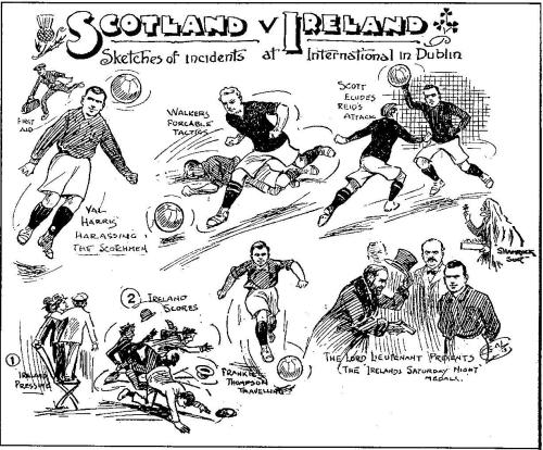 Scenes from the match, including the Lord Lieutenant of Ireland presenting a medal. (Source: http://nifootball.blogspot.co.uk/2010/11/095-15-march-1913.html)