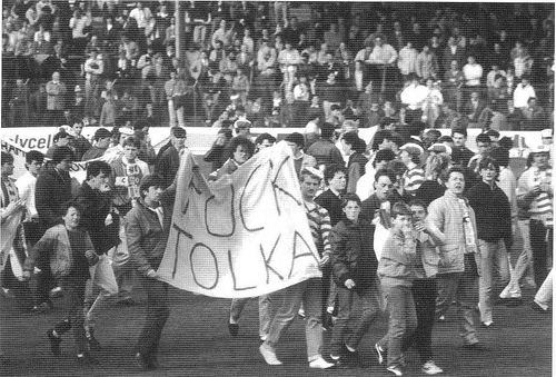 The fan protest at half time.