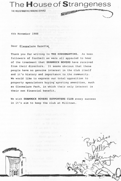 Letter of support from The Housemartins, 1988.