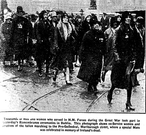 Marching to the Pro Cathedral, November 1930. Remembrance services occurred in both St. Patrick's Cathedral and the Catholic Pro Cathedral.