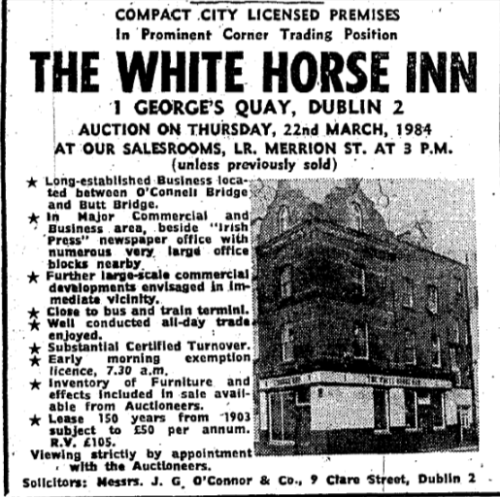 White Horse Inn for sale. The Irish Press - 2 March 1984.