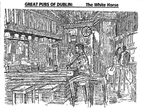 An etching of The White Horse, 1995. Credit - Irish Independent, 13, June 1995.